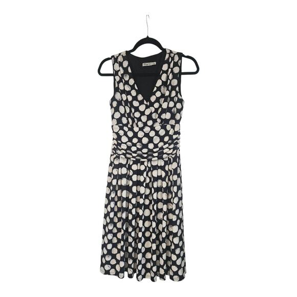 Eliza J Dress Womens 8 Polka Dot Pleated Stretch Crossover V-Neck Side Ruching - Picture 1 of 8